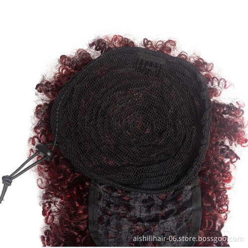 wholesale synthetic hair chignonPonytail With Bangs heat resistant afro kinky curly burgundy synthetic hair wigs for women